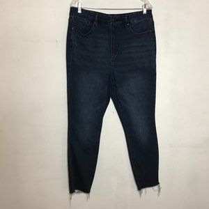 Good American Dark Wash 12.5" High Waist Raw Hem Straight Leg Jeans Size 15